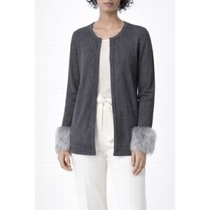 Chaus Gray Faux Fur Cuff Cardigan Sweater Women’s Size S